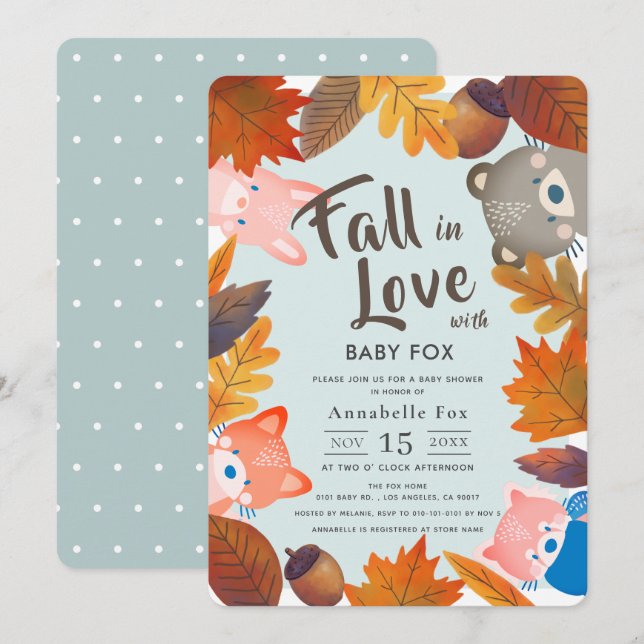 Invitación Caída en el amor Animales de Woodland Baby Shower  (Anverso / Reverso)