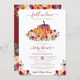 Invitación Caída en el amor Autumn Floral Pumpkin Baby Shower