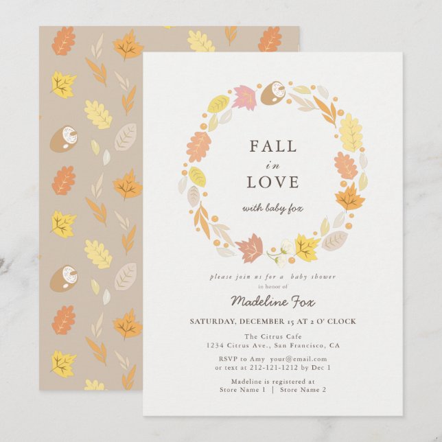 Invitación Caída en el amor Autumn Wreath Baby Shower (Anverso / Reverso)
