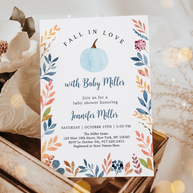 Invitación Caída en el Amor Azul Hoja De Calabaza Baby Shower (Subido por el creador)