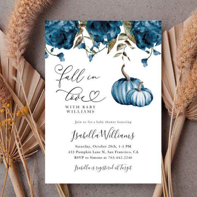 Invitación Caída en el amor Blue Floral Baby Shower (Subido por el creador)