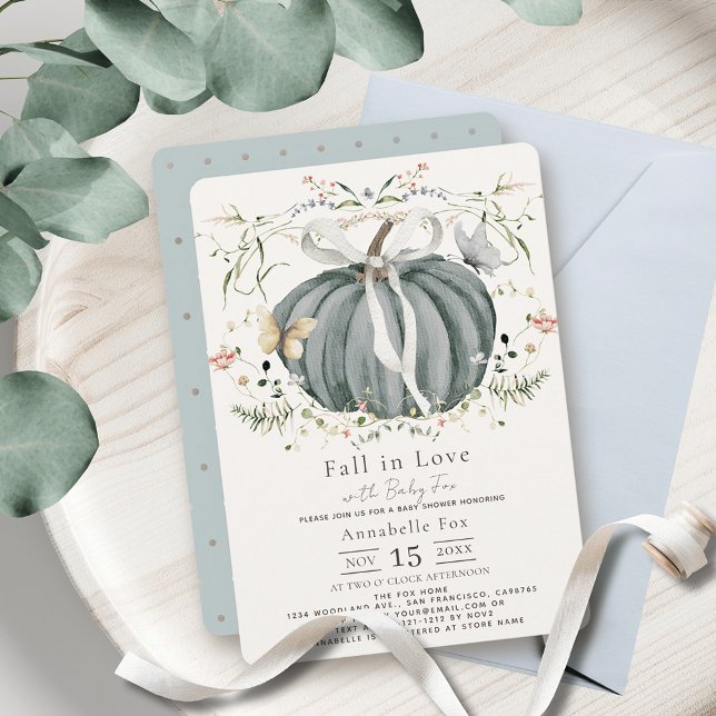 Invitación Caída en el Amor Blue Pumpkin Wildflower Baby Show (Subido por el creador)