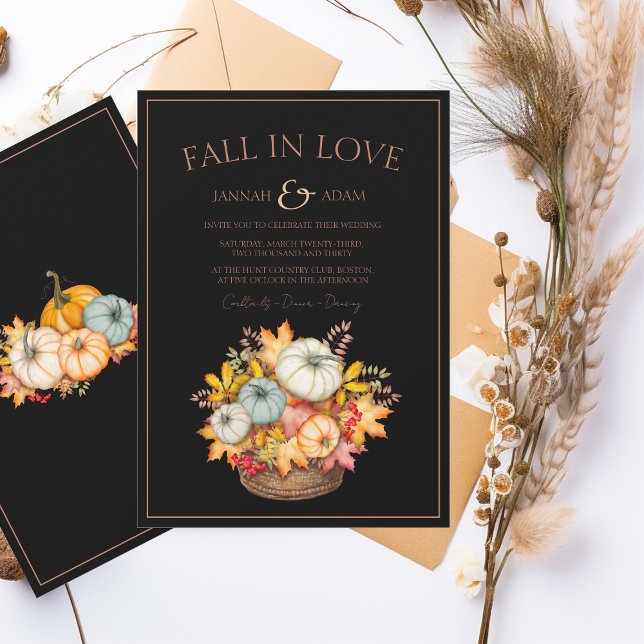 Invitación Caída en el amor Boda de calabazas de otoño negro (Subido por el creador)