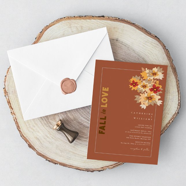 Invitación Caída en el amor Boda floral de otoño rústico (Fall in Love Rustic Autumn Floral Wedding Invitation)