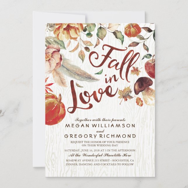 Invitación Caída en el amor Boho Boda Rustic Floral Pumpink (Anverso)