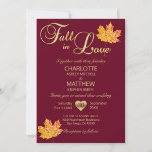 Invitación CAÍDA EN EL AMOR Borgoña Marsala Maroon Maple Boda