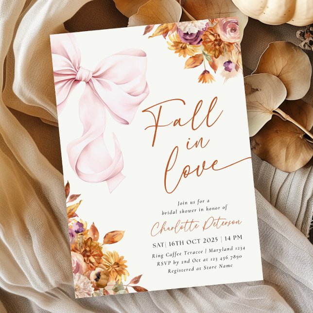 Invitación Caída en el amor Bow Floral Bridal Shower (Subido por el creador)