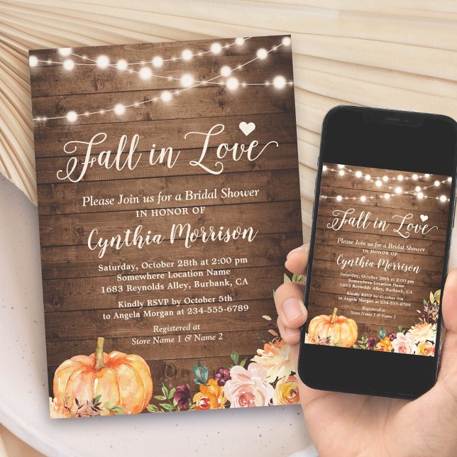 Invitación Caída en el Amor Bridal Ducha Rusa Calabaza Floral (Subido por el creador)