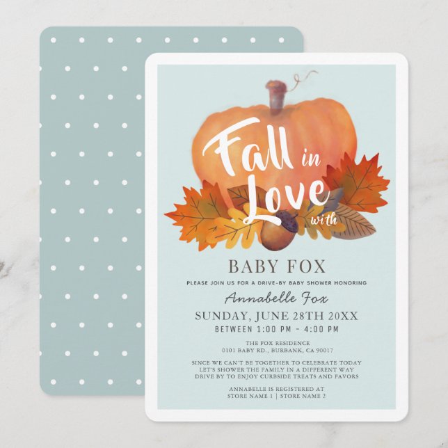 Invitación Caída en el amor Calabaza Azul unidad Baby Shower (Anverso / Reverso)