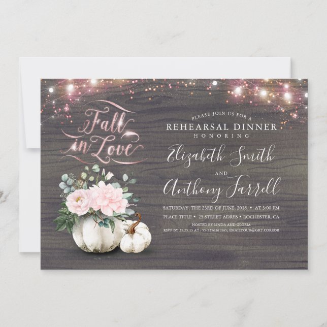Invitación Caída en el amor Calabaza blanca Rústica Cena de e (Anverso)