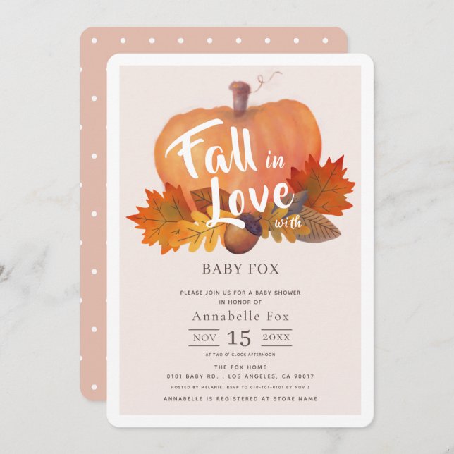 Invitación Caída en el amor Calabaza Cae deja Baby Shower ros (Anverso / Reverso)