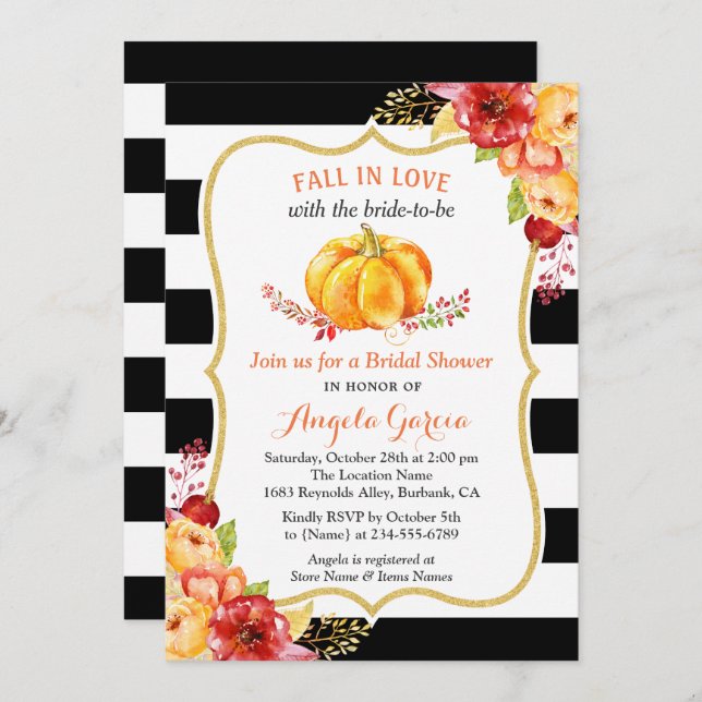 Invitación Caída en el amor Calabaza Floral Caída en ducha de (Anverso / Reverso)