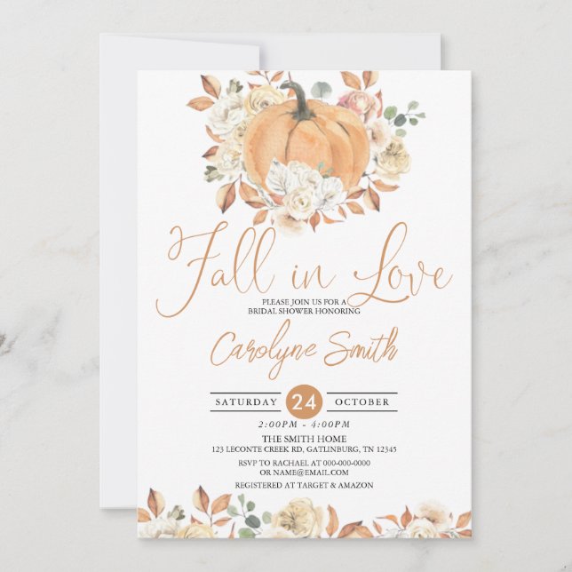 Invitación Caída en el amor Calabaza otoño floral ducha de no (Anverso)