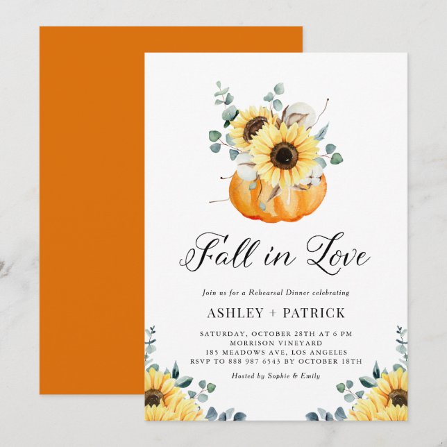 Invitación Caída en el Amor Calabaza y Cena de Ensayos de Gir (Anverso / Reverso)
