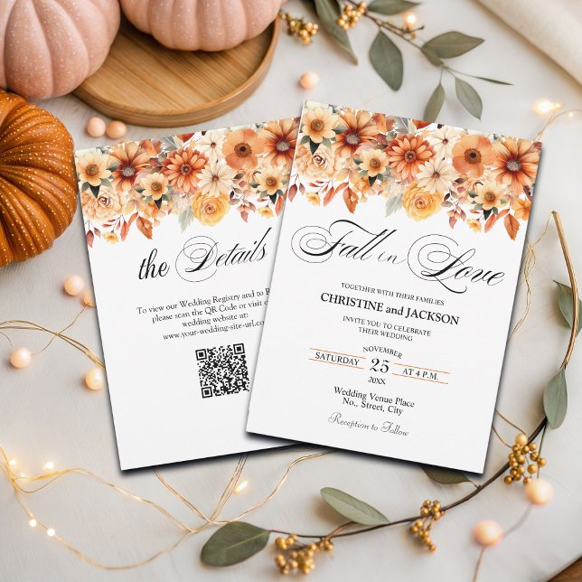 Invitación Caída en el amor Código QR Boho Boda Floral (Subido por el creador)