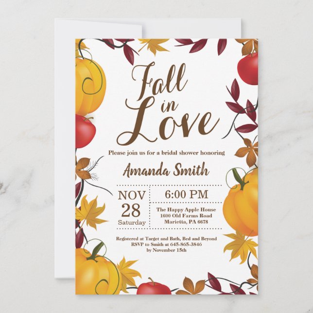 Invitación Caída en el amor Cosecha Otoño Calabaza Ducha Brid (Anverso)