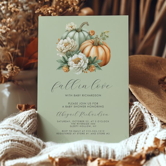 Invitación Caída en el amor Floral Calabaza Sage Green Baby S (Subido por el creador)