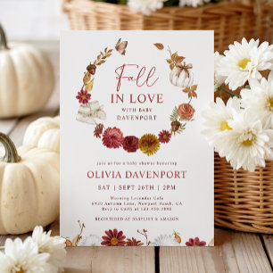 Invitación Caída en el amor Floral Rustic Otoño Baby Shower