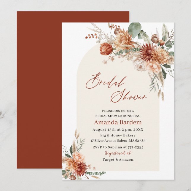Invitación Caída en el amor Flores acuarela ducha de novia (Anverso / Reverso)