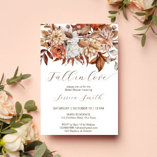 Invitación Caída en el amor flores boho marrón ducha de novia