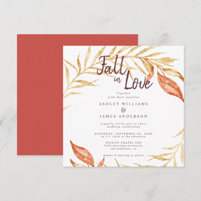 Invitación Caída en el amor Foliage de Otoño Boda rojo (Anverso / Reverso)