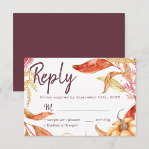 Invitación Caída en el amor Foliage de Otoño Borgoña RSVP