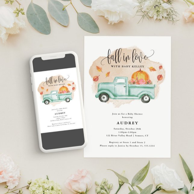 Invitación Caída en el amor Granja Calabaza caída Baby Shower (Fall in love...with this cute invitaton!)
