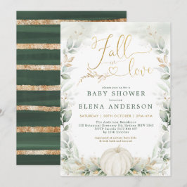 Invitación Caída en el amor Greenery Gold Pumpkin Baby Shower