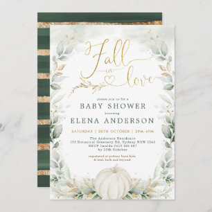 Invitación Caída en el amor Greenery Gold Pumpkin Baby Shower