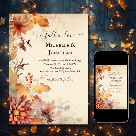 Invitación Caída en el Amor Hermosas Flores de Otoño Caen Bod