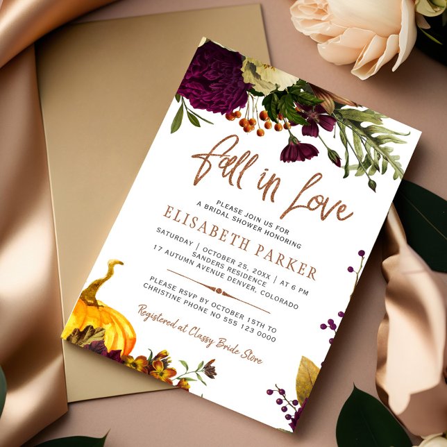 Invitación Caída en el amor moda floral otoño ducha de novia (Subido por el creador)