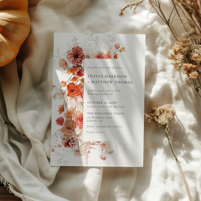 Invitación Caída en el amor Naranja Boda floral (Subido por el creador)