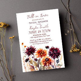 Invitación Caída en el amor naranja burdeos dahlias ducha de