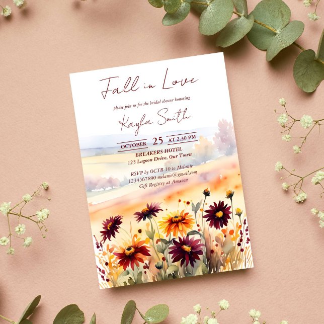 Invitación Caída en el amor naranja burdeos dahlias ducha de  (Fall in love burgundy orange dahlias bridal shower template invitation instant download fall themed)