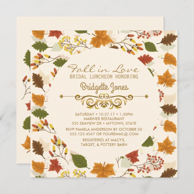 Invitación Caída en el Amor Noche Luncheon Otoño Boda Ducha (Anverso / Reverso)