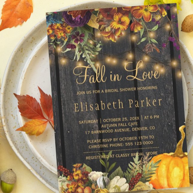 Invitación Caída en el amor otoño floral granero madera ducha (Subido por el creador)