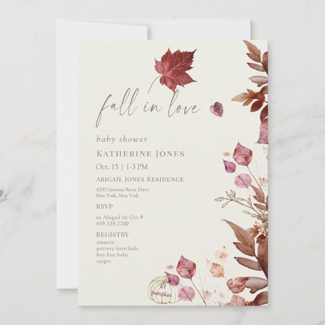 Invitación Caída en el amor Otoño Lil Pumpkin Cream Baby Show (Anverso)
