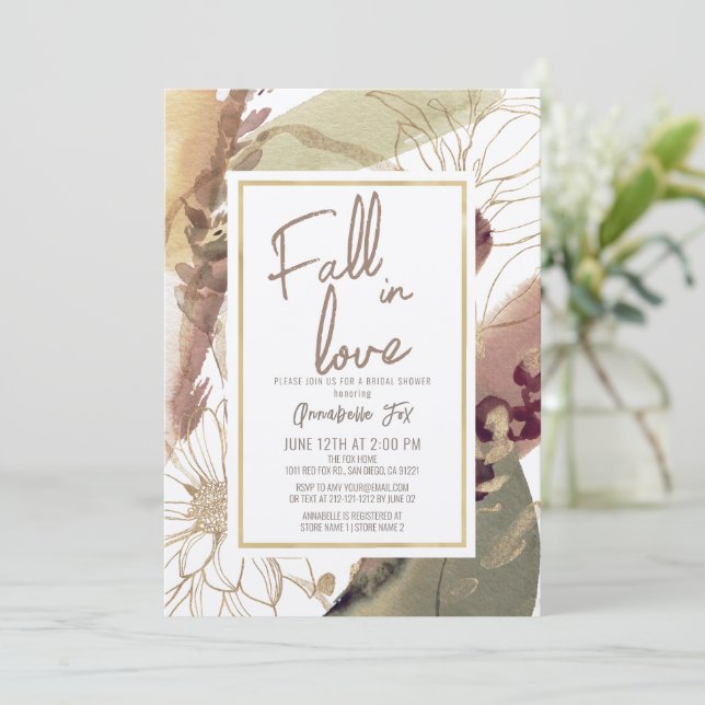 Invitación Caída en el amor otoño Resumen ducha de novia flor (Anverso de pie)