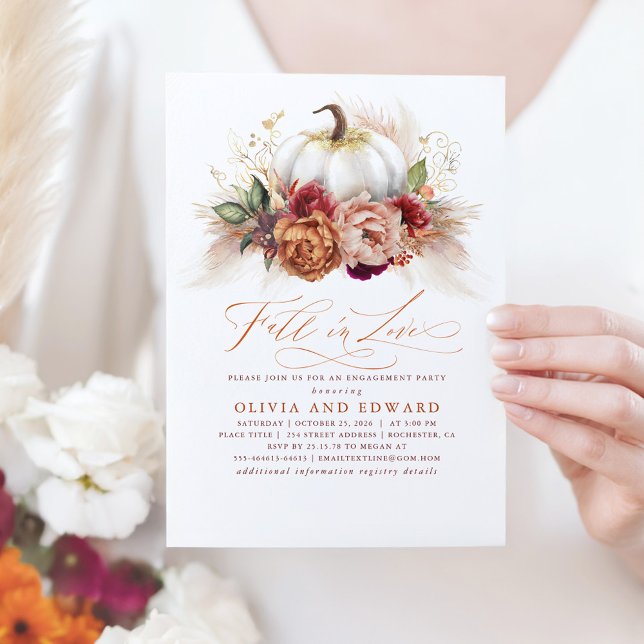 Invitación Caída en el amor Partido Compromiso Flores de óxid (Fall Engagement Party Invitation)