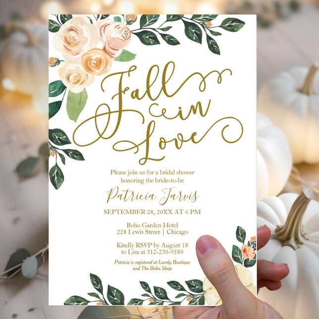 Invitación Caída En El Amor Peach Floral Calabaza Brillante D (Subido por el creador)