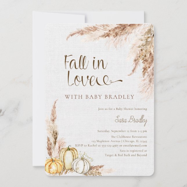 Invitación Caída en el amor Pumpkin Boho pampas bebé ducha de (Anverso)
