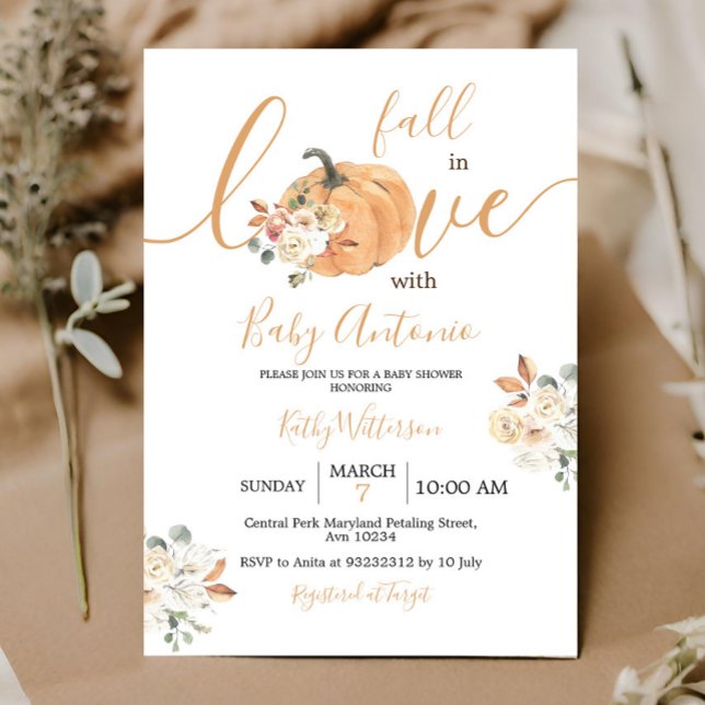Invitación Caída en el amor Pumpkin Floral Baby Shower (Subido por el creador)