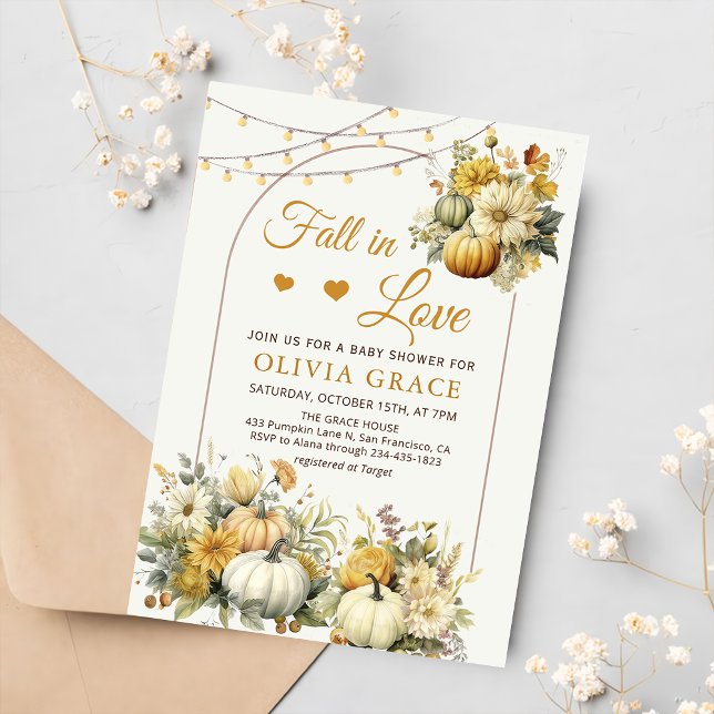 Invitación Caída en el amor Pumpkin Floral Otoño Baby Shower (Subido por el creador)