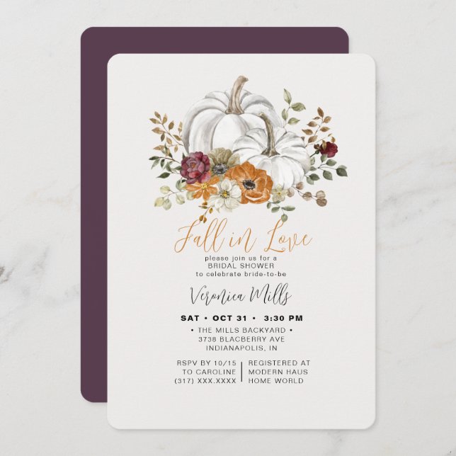 Invitación Caída en el amor Purple Autumn Pumpkin Bridal Show (Anverso / Reverso)
