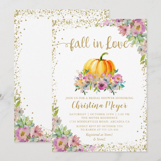 Invitación Caída en el amor Purpurina de calabaza floral duch (Anverso / Reverso)