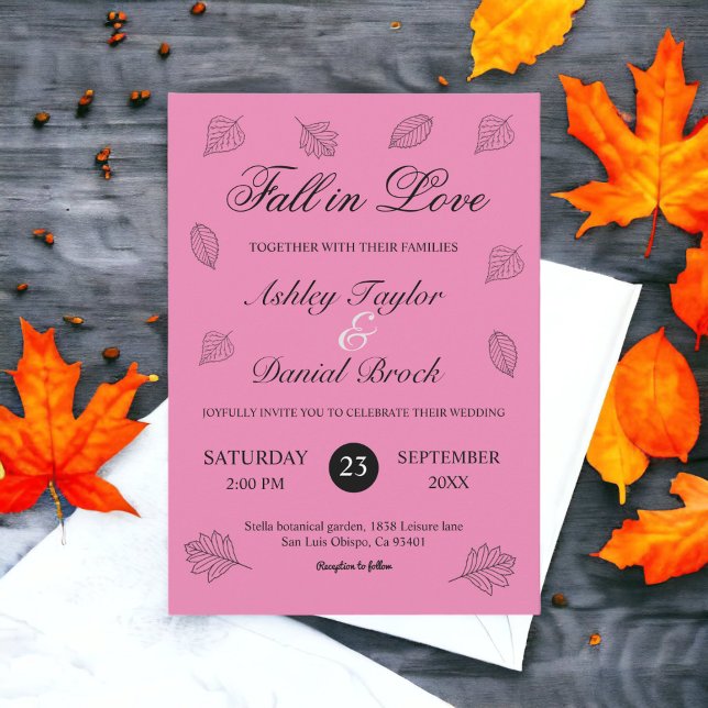 Invitación Caída en el amor Rubor Pink deja Boda de otoño (Subido por el creador)