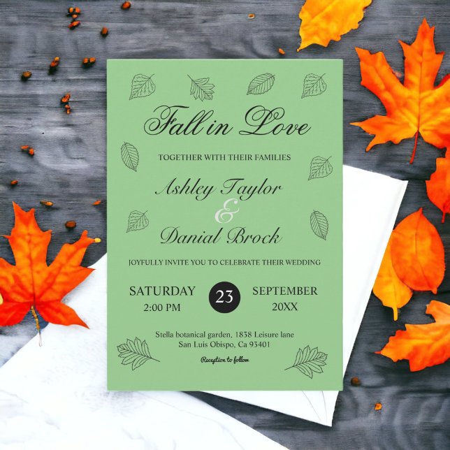 Invitación Caída en el amor Salva Verde Boda de otoño (Subido por el creador)