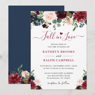 Invitación Caída en la Armada de Amor Boda Floral Rubor Vino