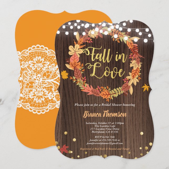 Invitación Caída en la ducha de novias. (Anverso / Reverso)