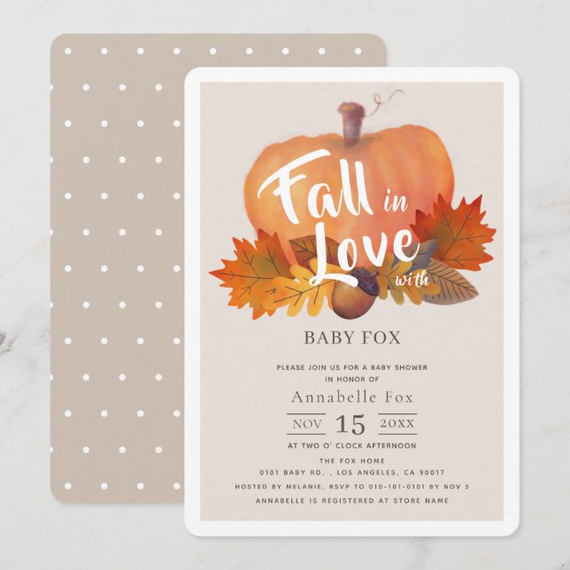 Invitación Caída enamorada Calabaza caída deja Baby Shower be (Anverso / Reverso)